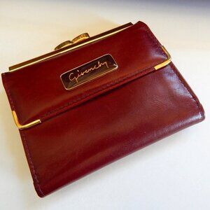 Vintage Givenchy Boutique Kiss Lock Leather Wallet - Burgunday Red